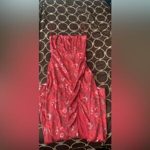Floral Red Strapless Dress